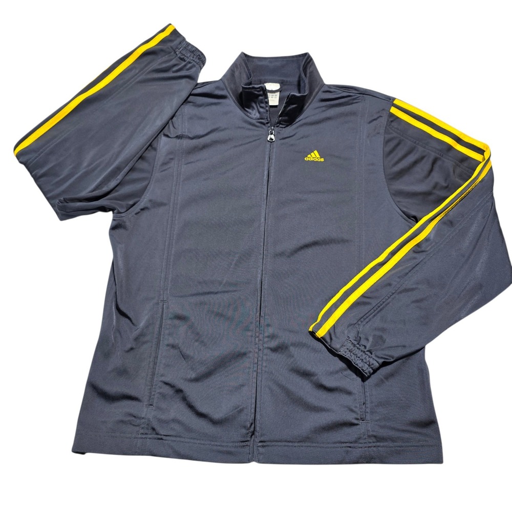 Adidas 3 Stripe Vintage Full Zip Track Jacket Gray Yellow Medium Mens Sportswear